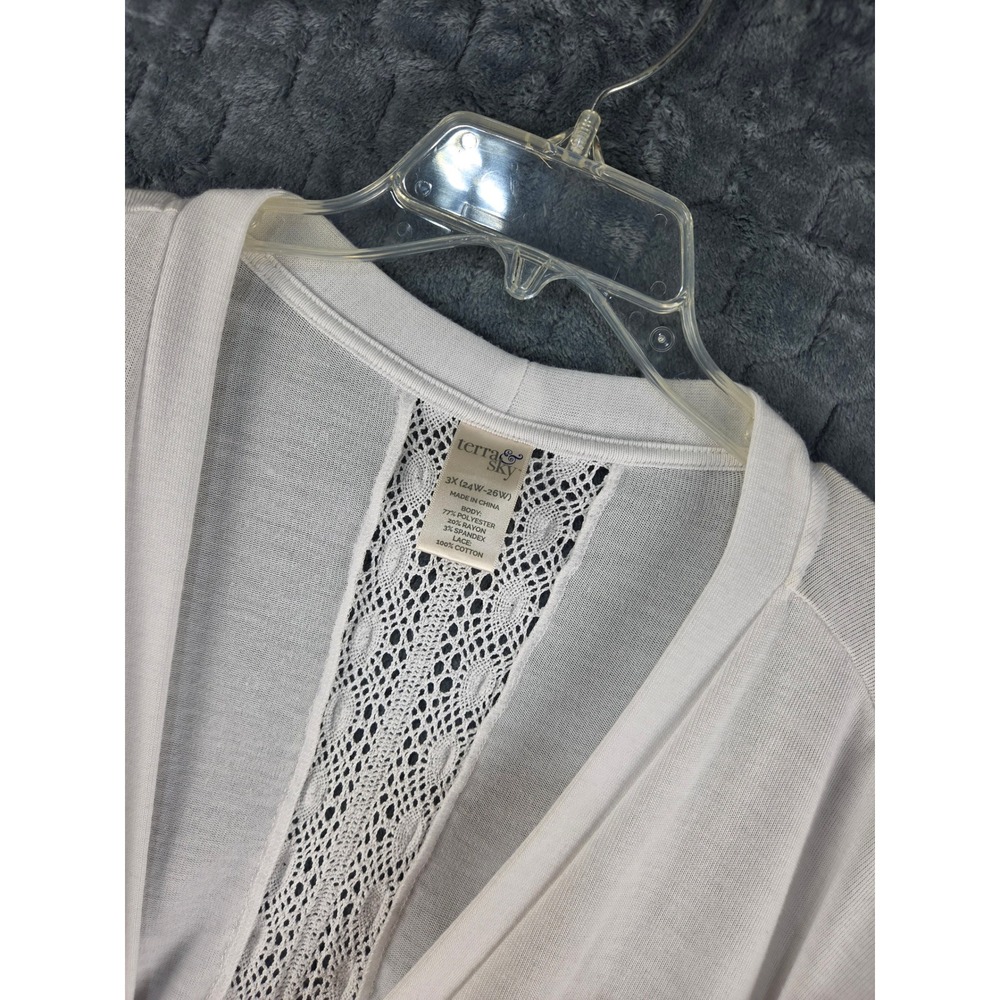 Terra & Sky White Open Front Cardigan Crochet Lace Back Plus Size 3X 24W-26W